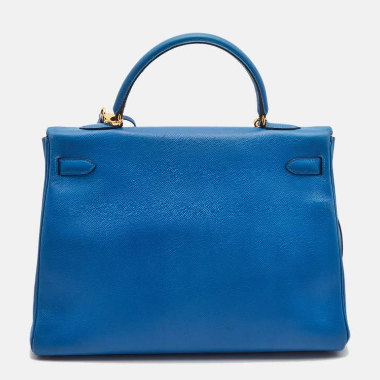 Pre Owned Hermès Cobalt Courchevel Leather Gold Finish Kelly Retourne 35 Bag