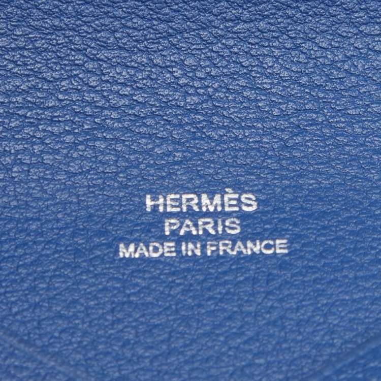 Pre Owned Hermes Deep Bleu Chevre Mysore Leather Calvi Card Holder