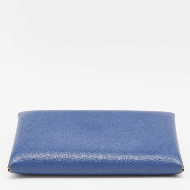 Pre Owned Hermes Deep Bleu Chevre Mysore Leather Calvi Card Holder