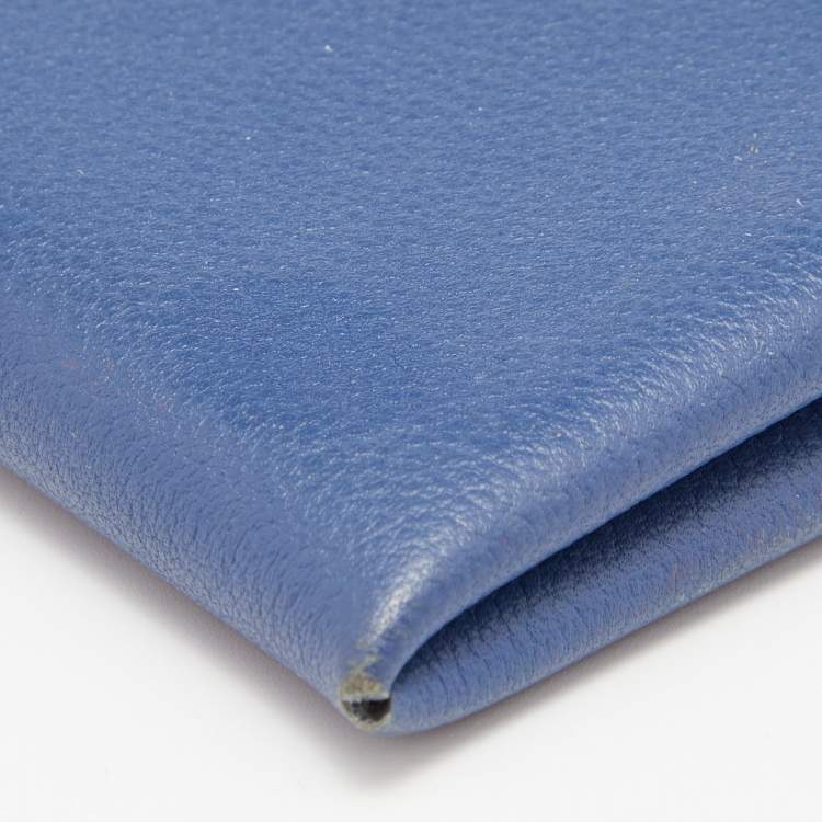 Pre Owned Hermes Deep Bleu Chevre Mysore Leather Calvi Card Holder
