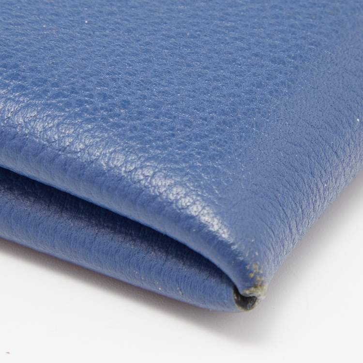 Pre Owned Hermes Deep Bleu Chevre Mysore Leather Calvi Card Holder