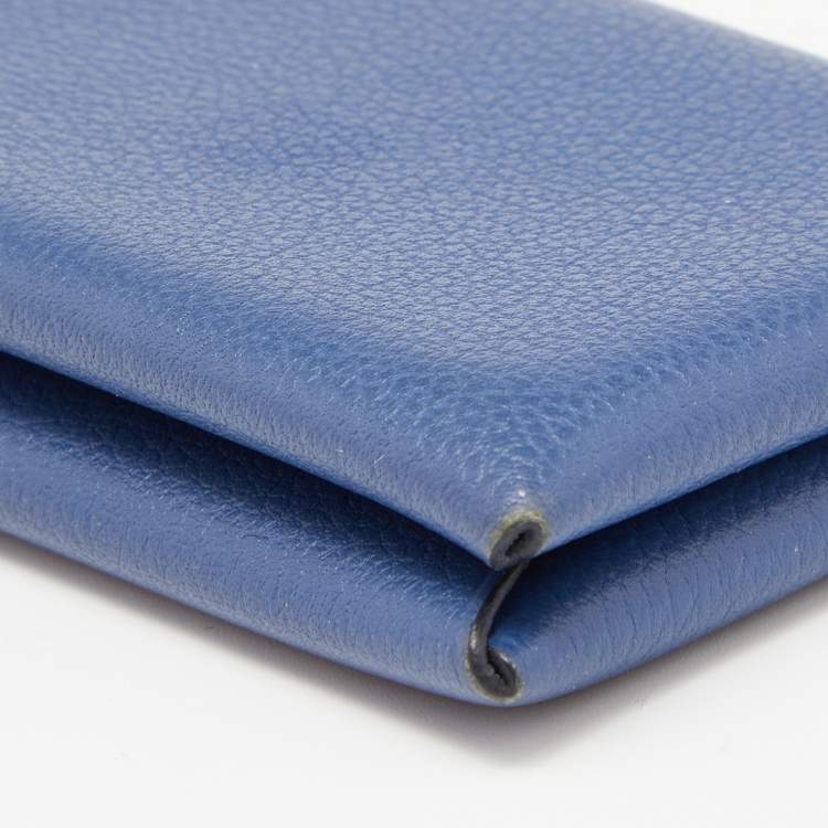 Pre Owned Hermes Deep Bleu Chevre Mysore Leather Calvi Card Holder