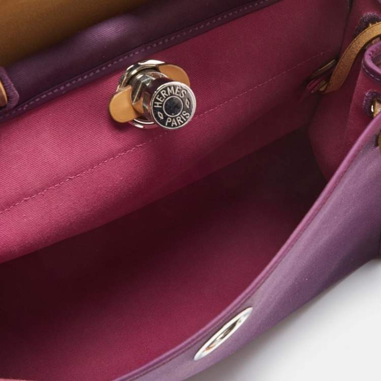 Pre Owned Hermes Natural/Violet Canvas and Leather Herbag Zip 31 Bag