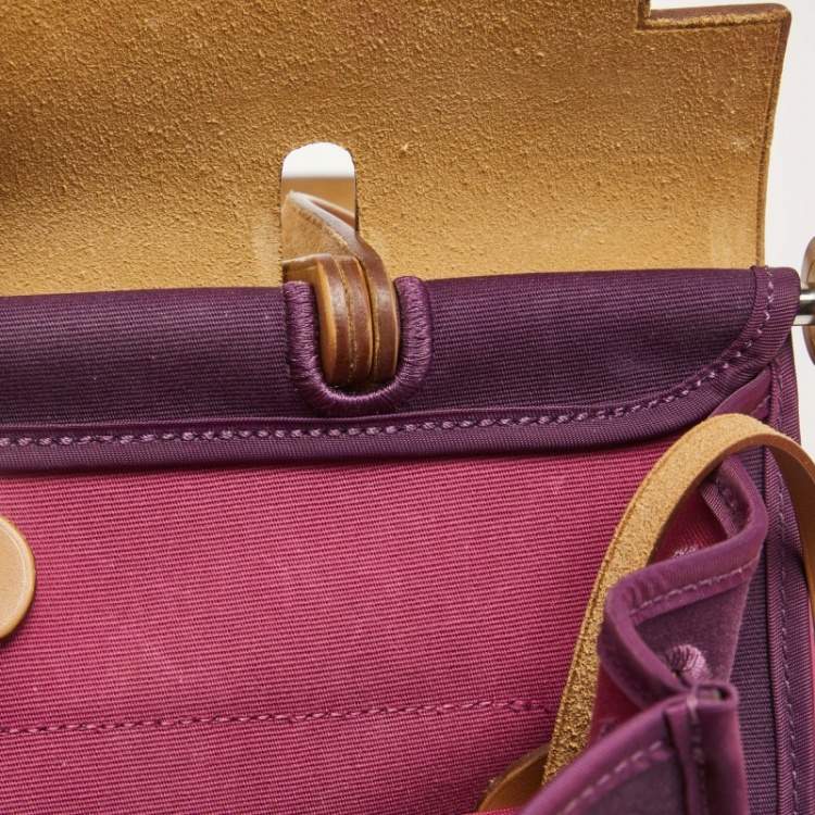 Pre Owned Hermes Natural/Violet Canvas and Leather Herbag Zip 31 Bag