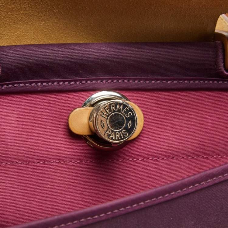 Pre Owned Hermes Natural/Violet Canvas and Leather Herbag Zip 31 Bag