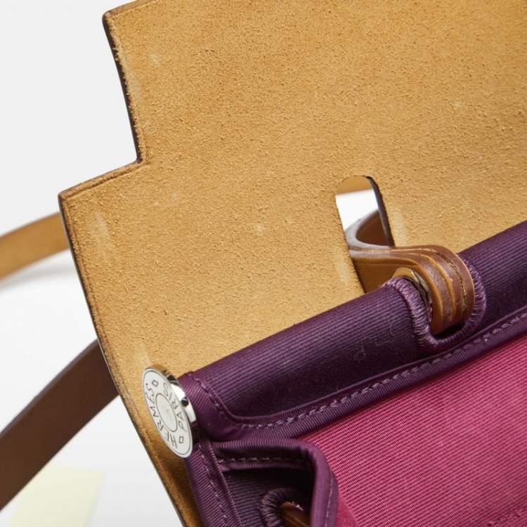 Pre Owned Hermes Natural/Violet Canvas and Leather Herbag Zip 31 Bag