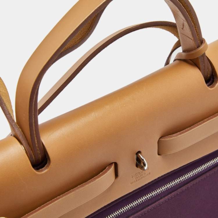 Pre Owned Hermes Natural/Violet Canvas and Leather Herbag Zip 31 Bag