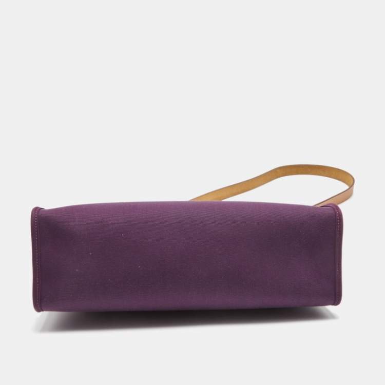 Pre Owned Hermes Natural/Violet Canvas and Leather Herbag Zip 31 Bag