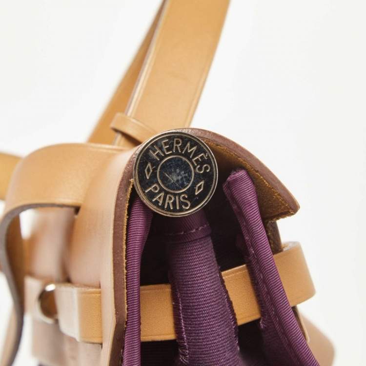 Pre Owned Hermes Natural/Violet Canvas and Leather Herbag Zip 31 Bag