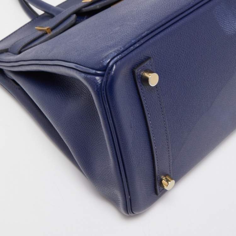 Pre Owned Hermes Blue Saphir Epsom Leather Gold Finish Birkin 30 Bag