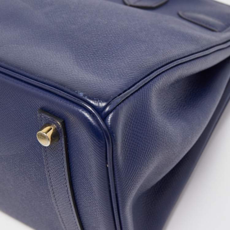 Pre Owned Hermes Blue Saphir Epsom Leather Gold Finish Birkin 30 Bag