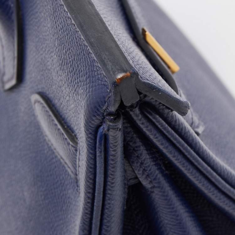 Pre Owned Hermes Blue Saphir Epsom Leather Gold Finish Birkin 30 Bag