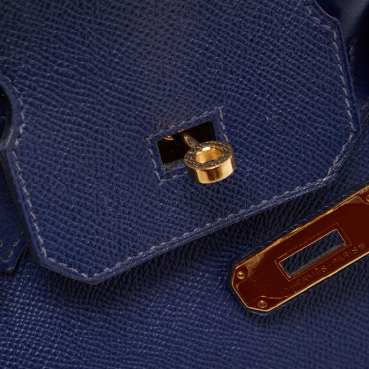 Pre Owned Hermes Blue Saphir Epsom Leather Gold Finish Birkin 30 Bag