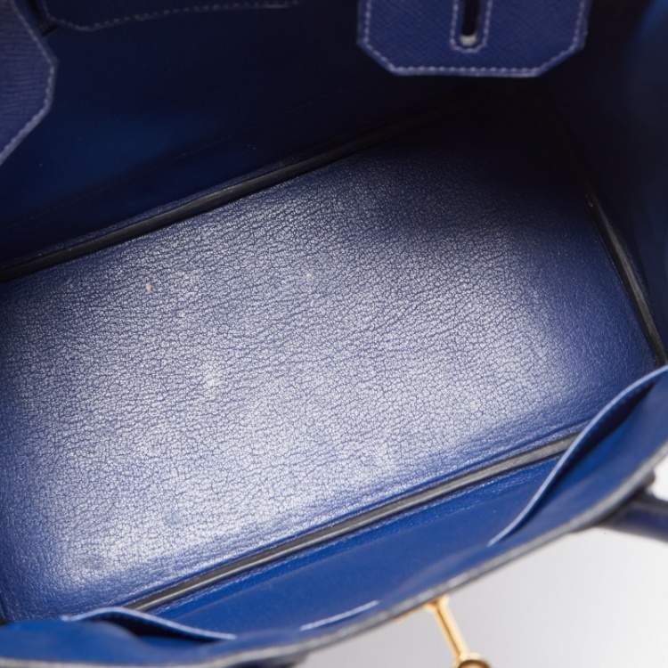 Pre Owned Hermes Blue Saphir Epsom Leather Gold Finish Birkin 30 Bag