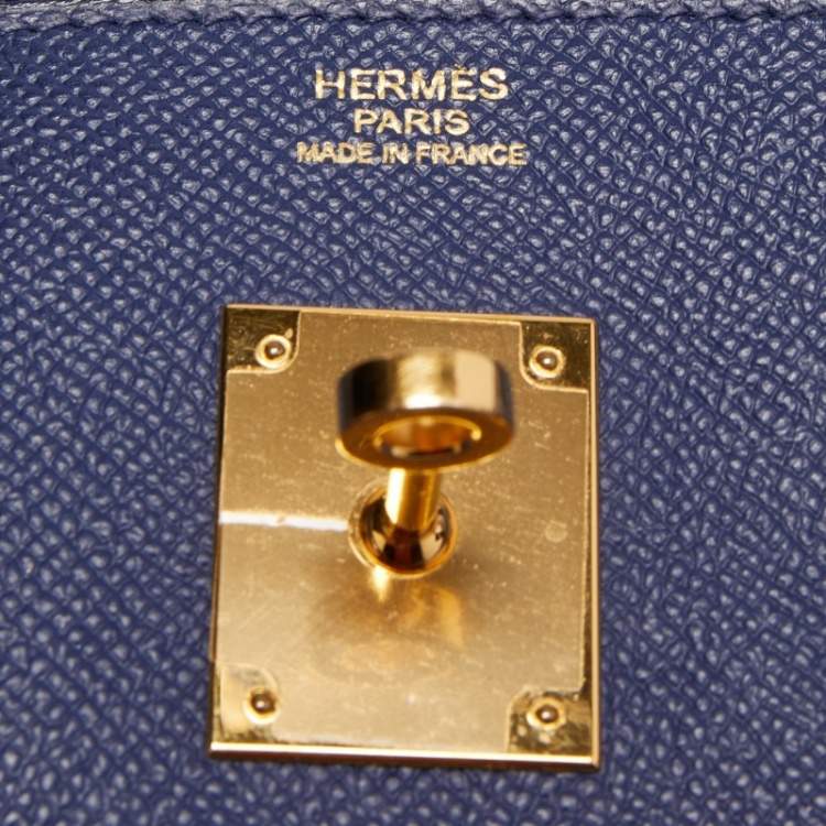 Pre Owned Hermes Blue Saphir Epsom Leather Gold Finish Birkin 30 Bag