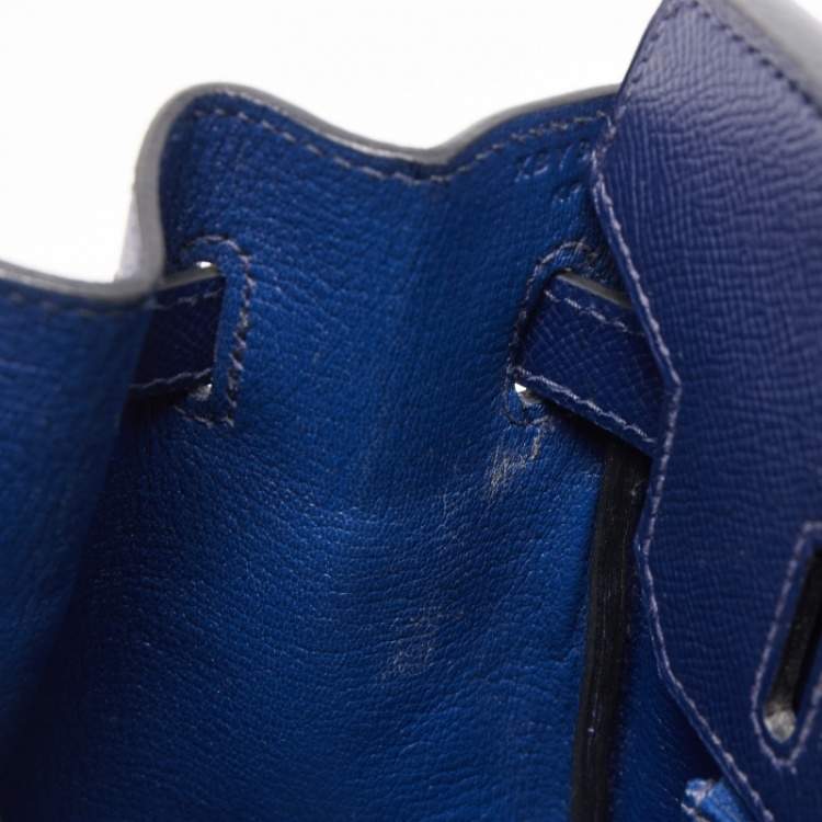 Pre Owned Hermes Blue Saphir Epsom Leather Gold Finish Birkin 30 Bag