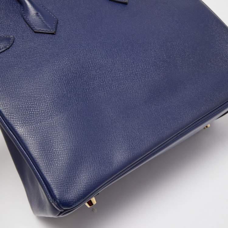Pre Owned Hermes Blue Saphir Epsom Leather Gold Finish Birkin 30 Bag