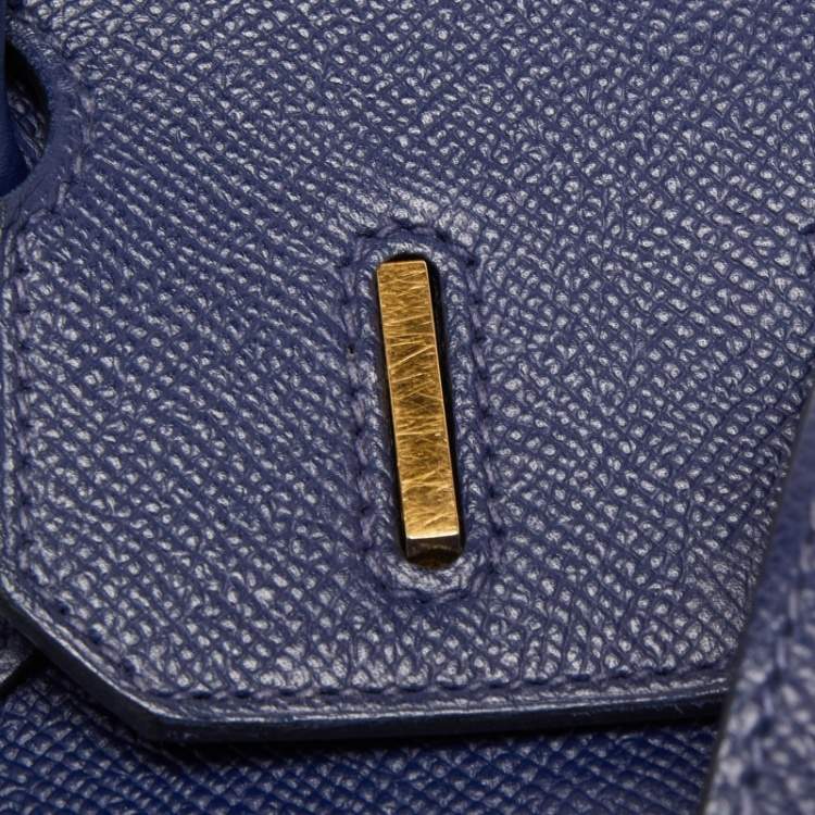Pre Owned Hermes Blue Saphir Epsom Leather Gold Finish Birkin 30 Bag