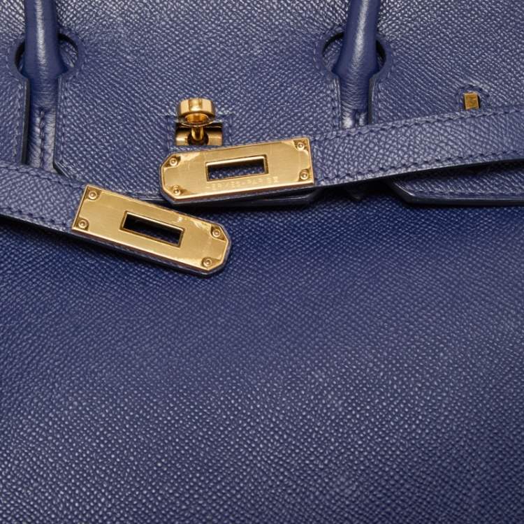 Pre Owned Hermes Blue Saphir Epsom Leather Gold Finish Birkin 30 Bag