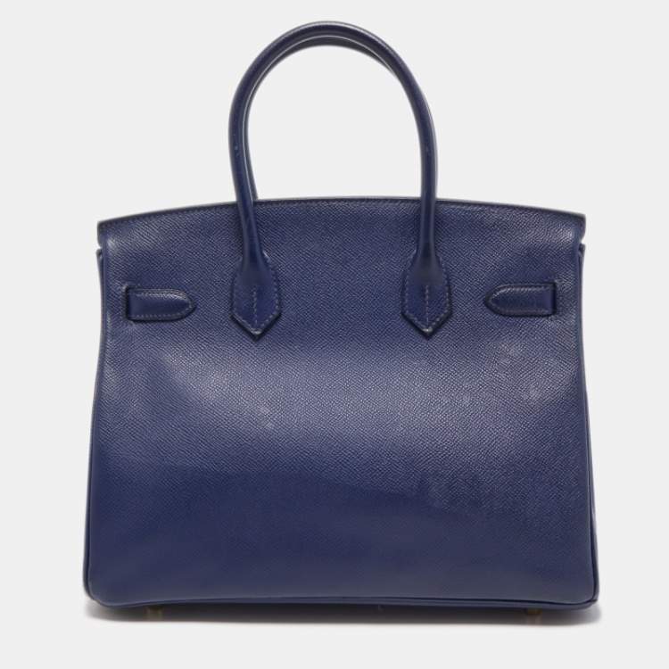 Pre Owned Hermes Blue Saphir Epsom Leather Gold Finish Birkin 30 Bag
