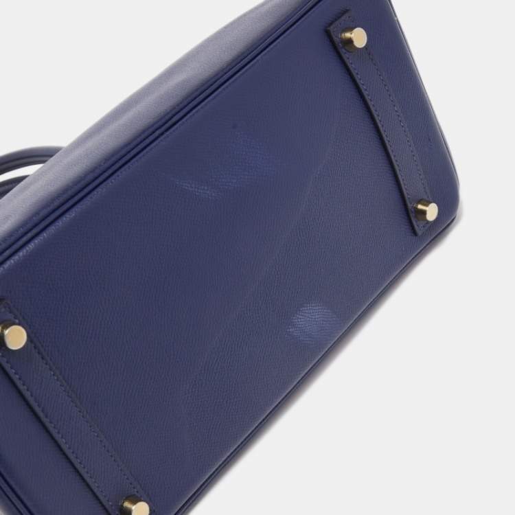 Pre Owned Hermes Blue Saphir Epsom Leather Gold Finish Birkin 30 Bag