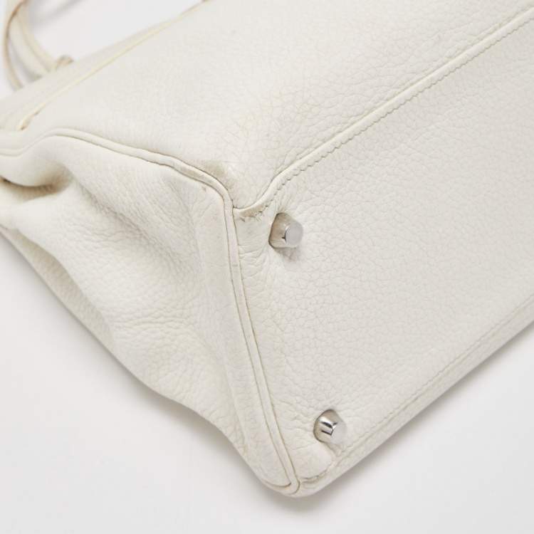 Pre Owned Hermès Blanc  Taurillon Clemence Leather Palladium Finish Kelly Retourne 35 Bag