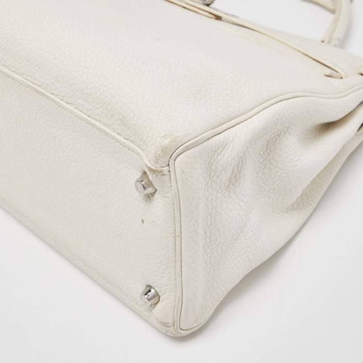 Pre Owned Hermès Blanc  Taurillon Clemence Leather Palladium Finish Kelly Retourne 35 Bag