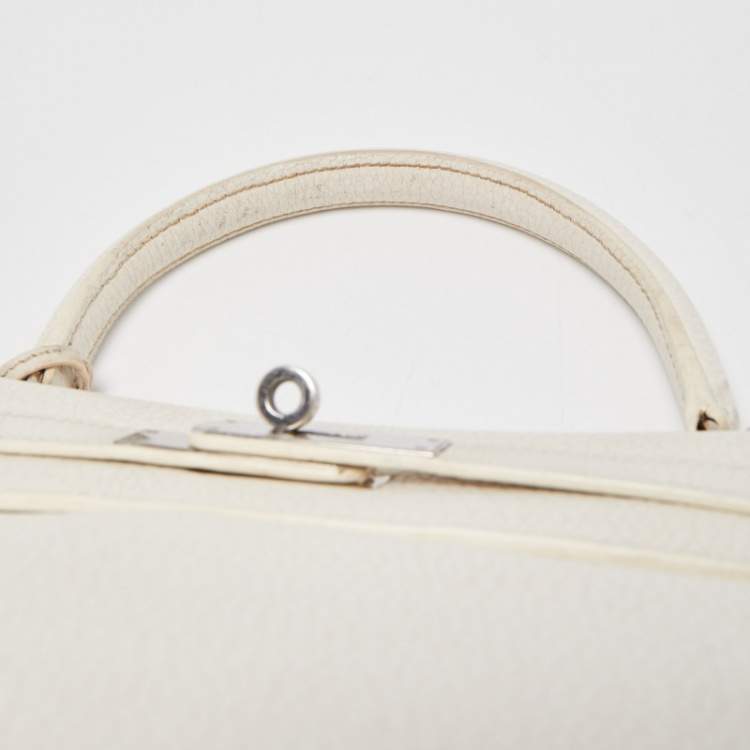 Pre Owned Hermès Blanc  Taurillon Clemence Leather Palladium Finish Kelly Retourne 35 Bag