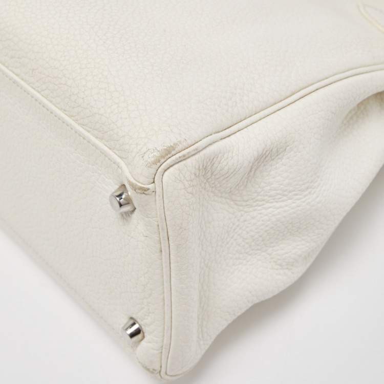 Pre Owned Hermès Blanc  Taurillon Clemence Leather Palladium Finish Kelly Retourne 35 Bag