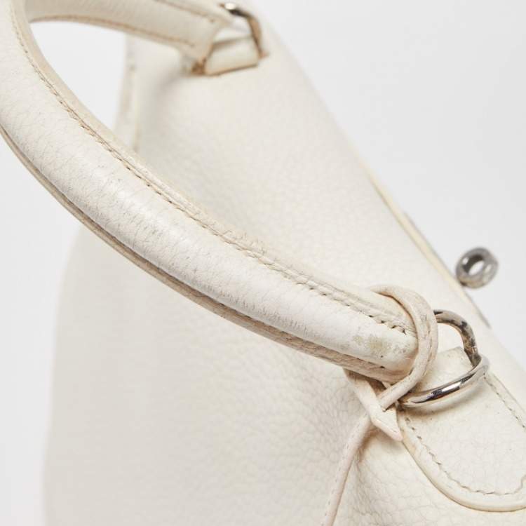 Pre Owned Hermès Blanc  Taurillon Clemence Leather Palladium Finish Kelly Retourne 35 Bag