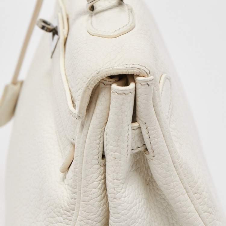 Pre Owned Hermès Blanc  Taurillon Clemence Leather Palladium Finish Kelly Retourne 35 Bag