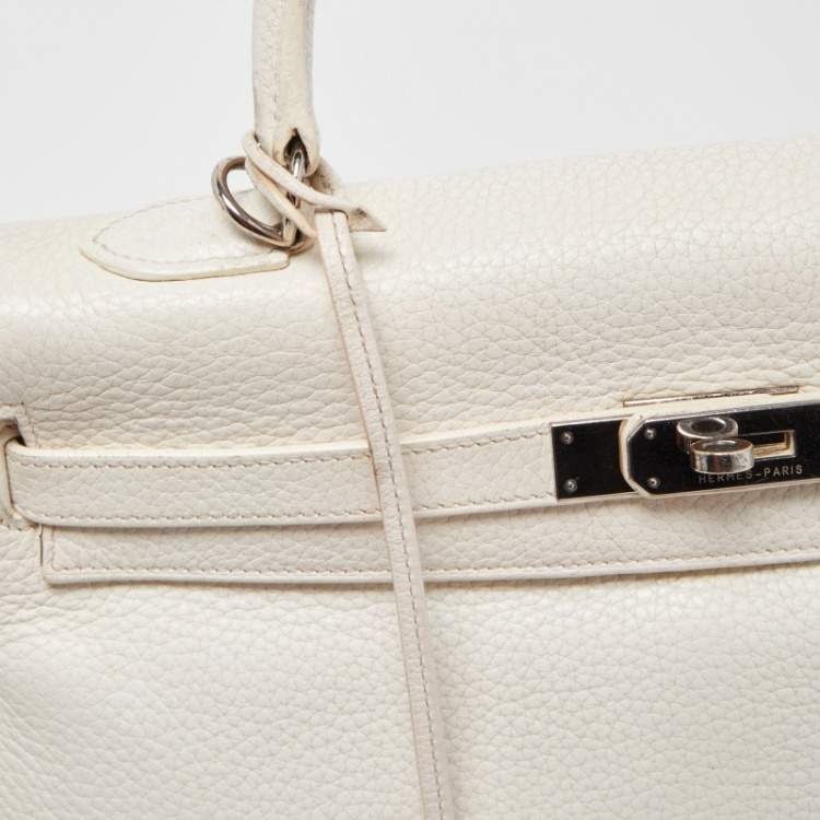 Pre Owned Hermès Blanc  Taurillon Clemence Leather Palladium Finish Kelly Retourne 35 Bag