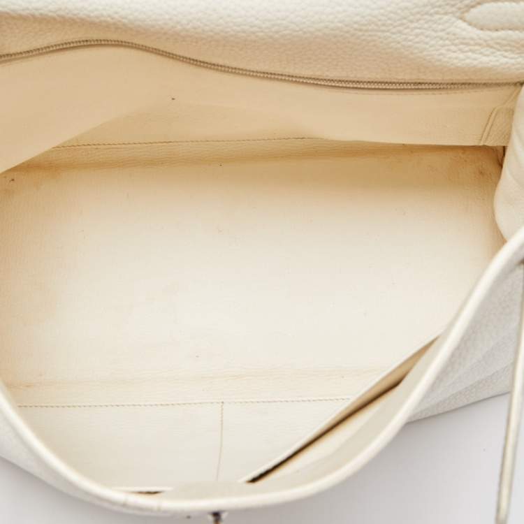 Pre Owned Hermès Blanc  Taurillon Clemence Leather Palladium Finish Kelly Retourne 35 Bag