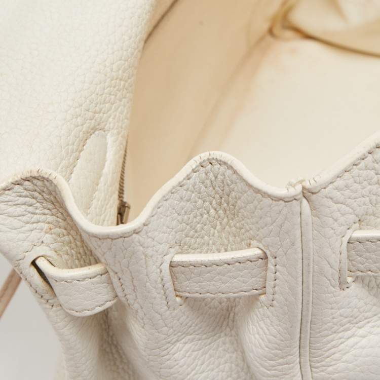 Pre Owned Hermès Blanc  Taurillon Clemence Leather Palladium Finish Kelly Retourne 35 Bag