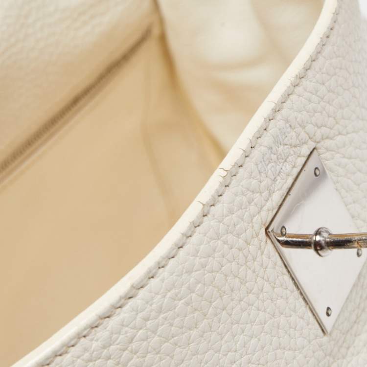 Pre Owned Hermès Blanc  Taurillon Clemence Leather Palladium Finish Kelly Retourne 35 Bag