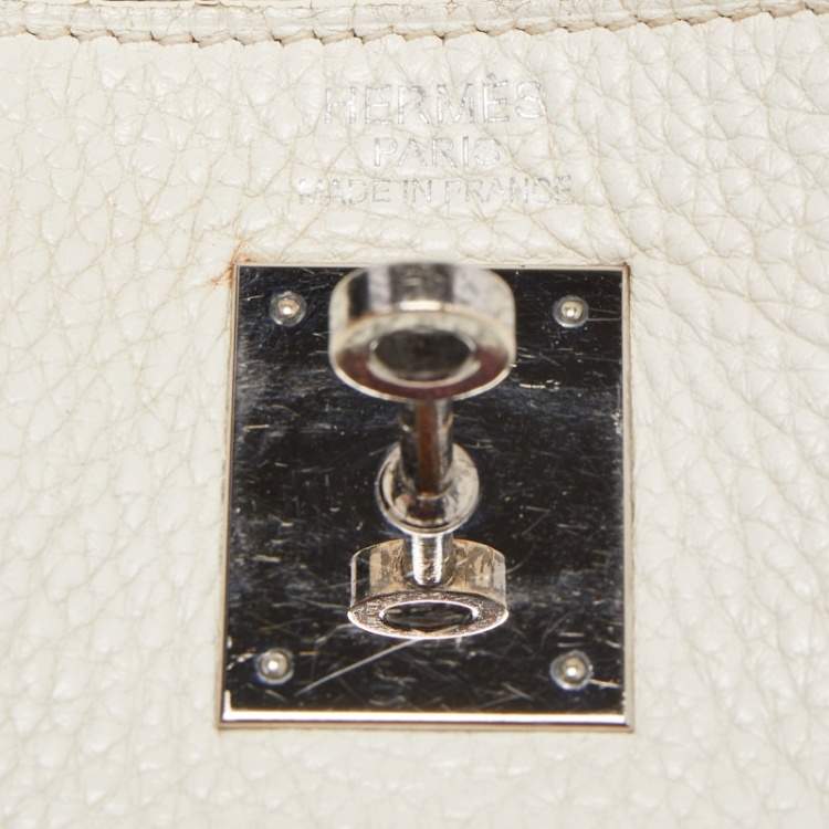 Pre Owned Hermès Blanc  Taurillon Clemence Leather Palladium Finish Kelly Retourne 35 Bag