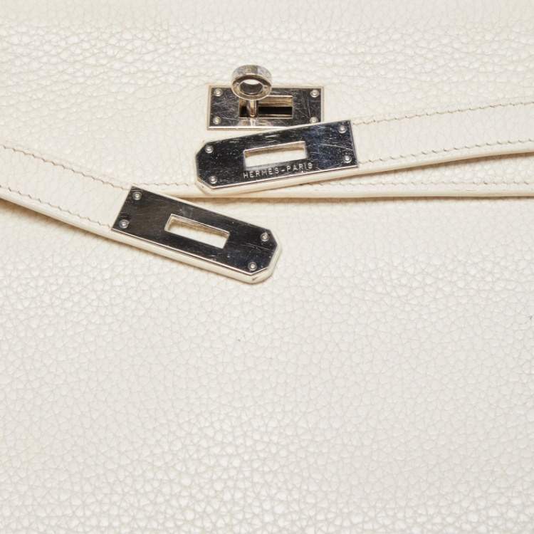Pre Owned Hermès Blanc  Taurillon Clemence Leather Palladium Finish Kelly Retourne 35 Bag