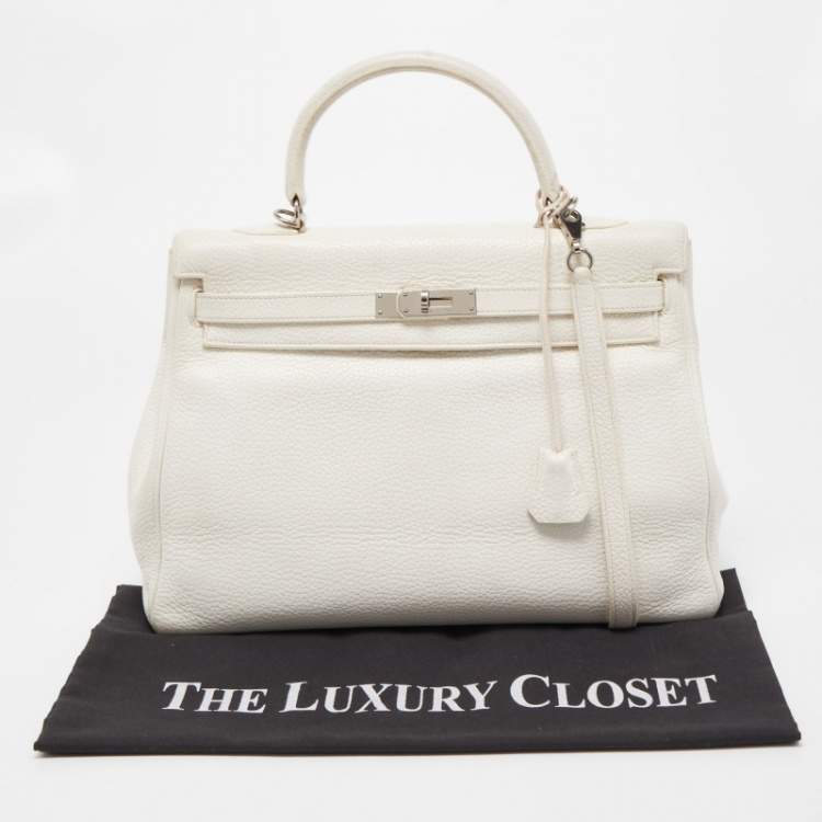 Pre Owned Hermès Blanc  Taurillon Clemence Leather Palladium Finish Kelly Retourne 35 Bag