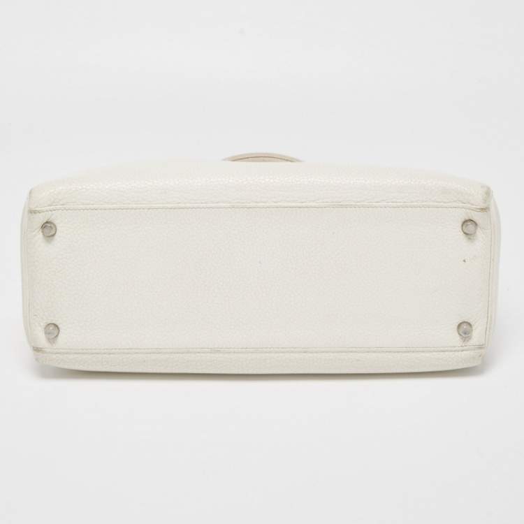 Pre Owned Hermès Blanc  Taurillon Clemence Leather Palladium Finish Kelly Retourne 35 Bag