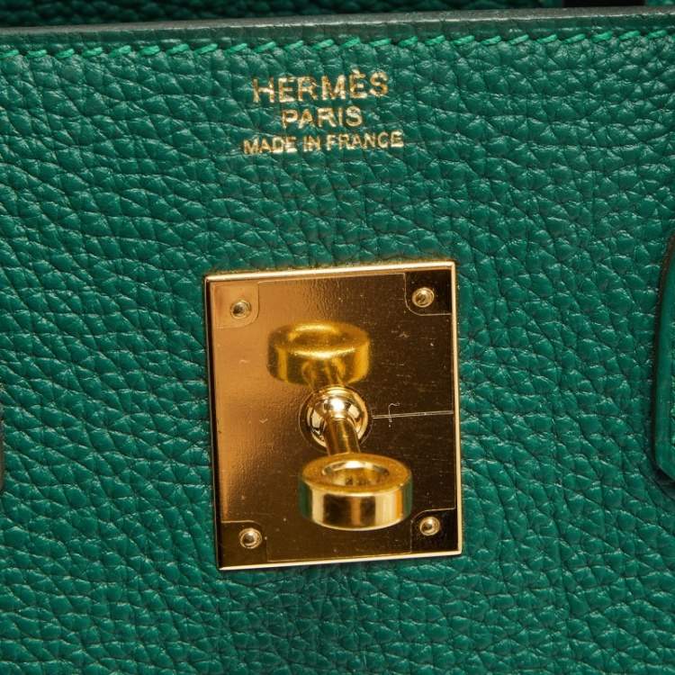 Pre Owned Hermes Malachite Togo Leather Gold Finish Birkin 30 Bag
