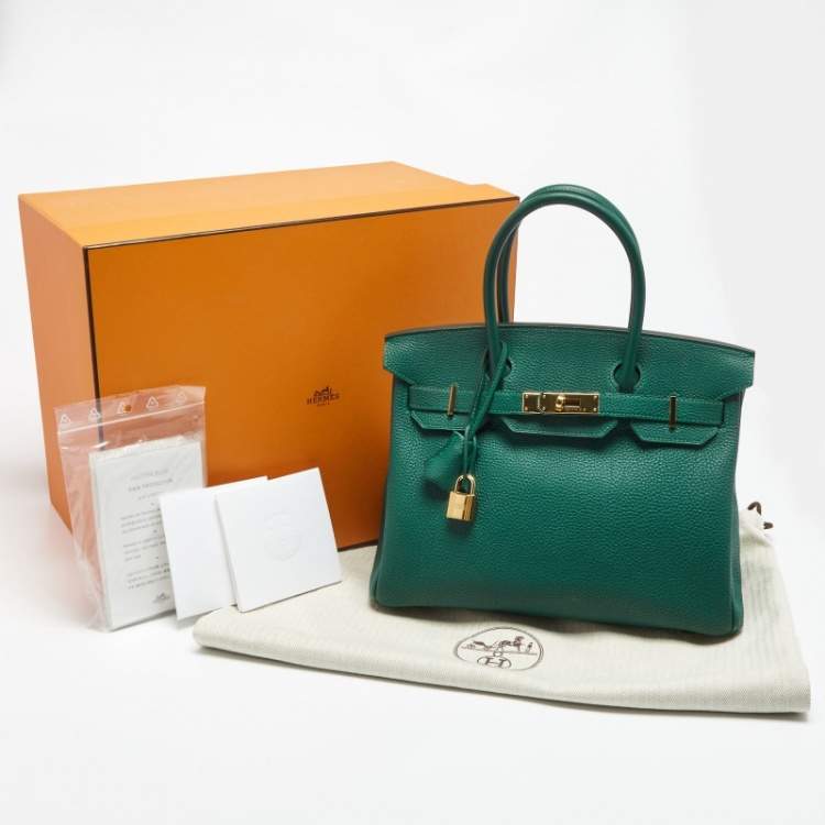 Pre Owned Hermes Malachite Togo Leather Gold Finish Birkin 30 Bag