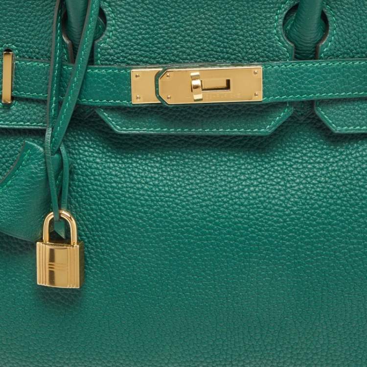 Pre Owned Hermes Malachite Togo Leather Gold Finish Birkin 30 Bag