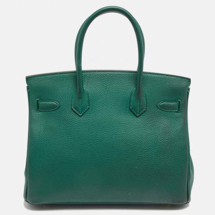 Pre Owned Hermes Malachite Togo Leather Gold Finish Birkin 30 Bag