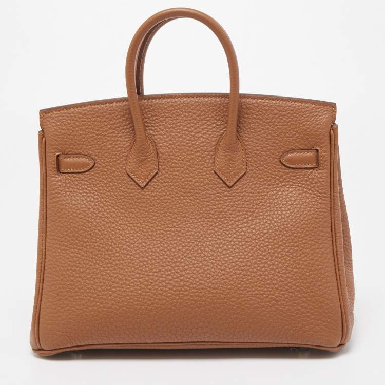 Pre Owned Hermes Gold/Jaune Ambre Togo and Swift Leather Palladium Finish Officer Birkin 25 Bag