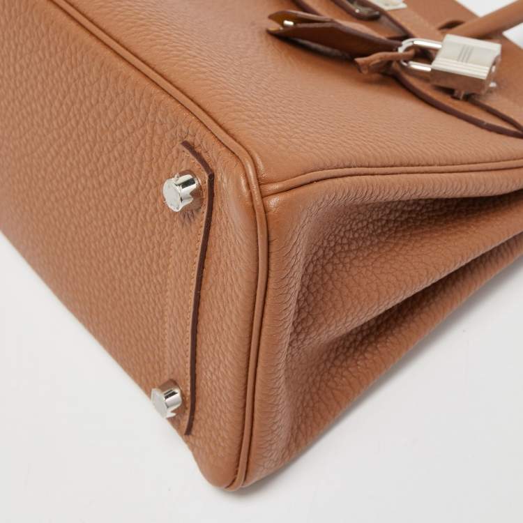 Pre Owned Hermes Gold/Jaune Ambre Togo and Swift Leather Palladium Finish Officer Birkin 25 Bag