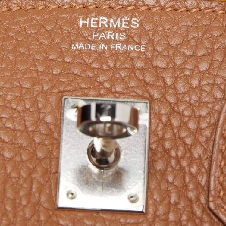Pre Owned Hermes Gold/Jaune Ambre Togo and Swift Leather Palladium Finish Officer Birkin 25 Bag