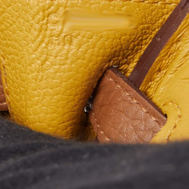 Pre Owned Hermes Gold/Jaune Ambre Togo and Swift Leather Palladium Finish Officer Birkin 25 Bag