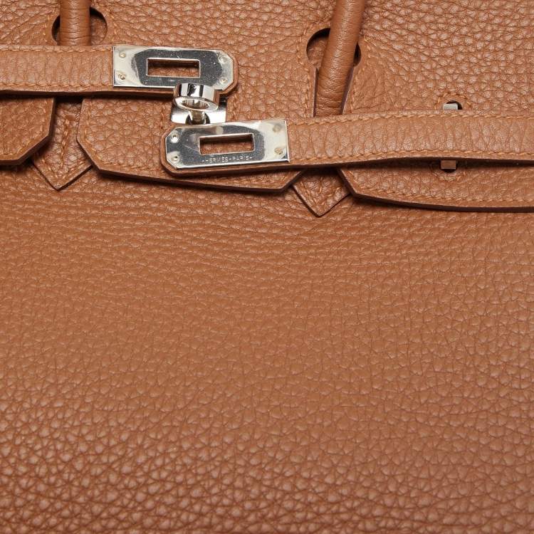 Pre Owned Hermes Gold/Jaune Ambre Togo and Swift Leather Palladium Finish Officer Birkin 25 Bag