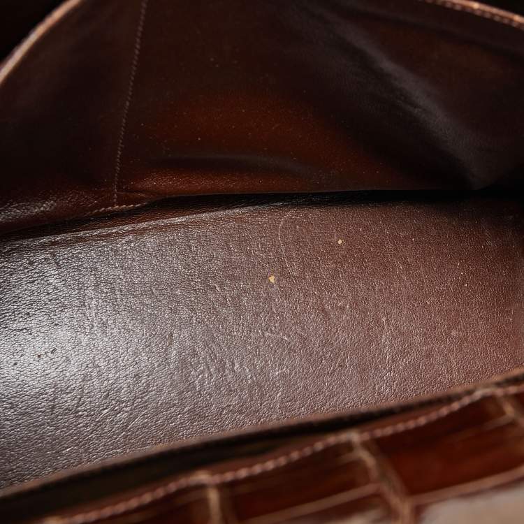 Pre Owned Hermes Miel Porosus Crocodile Gold Finish Kelly Sellier 32 Bag