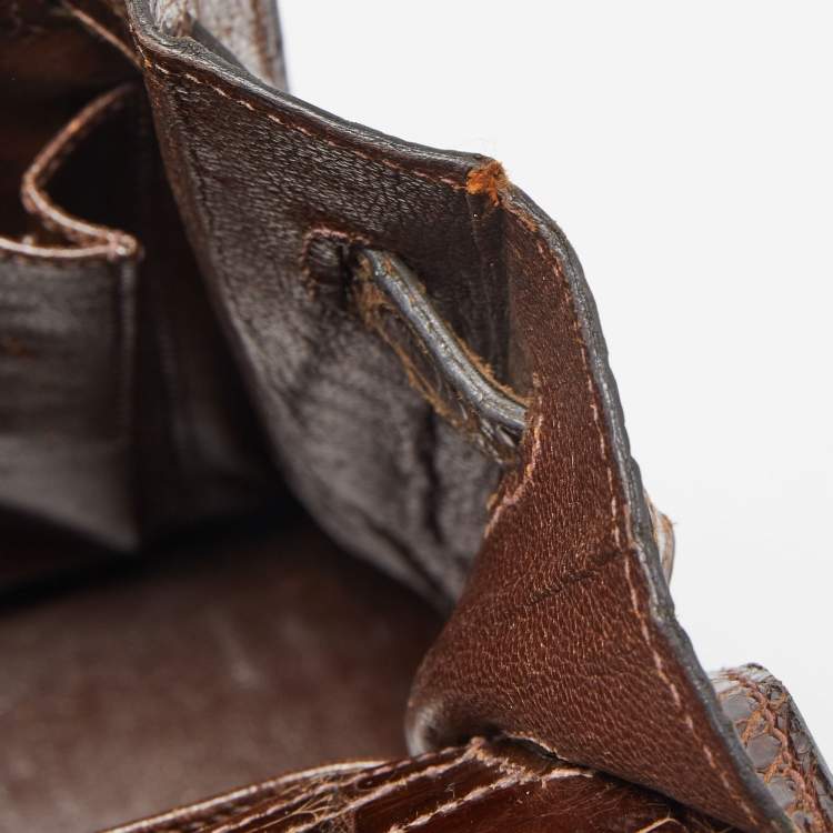 Pre Owned Hermes Miel Porosus Crocodile Gold Finish Kelly Sellier 32 Bag